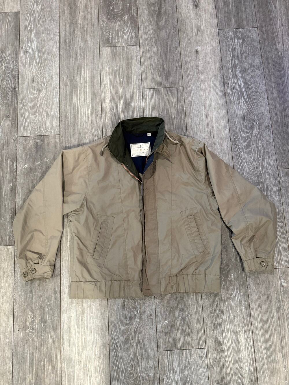 Towne London Fog Men's Harrington Jacket Tan Green Lightweight full zip Size M